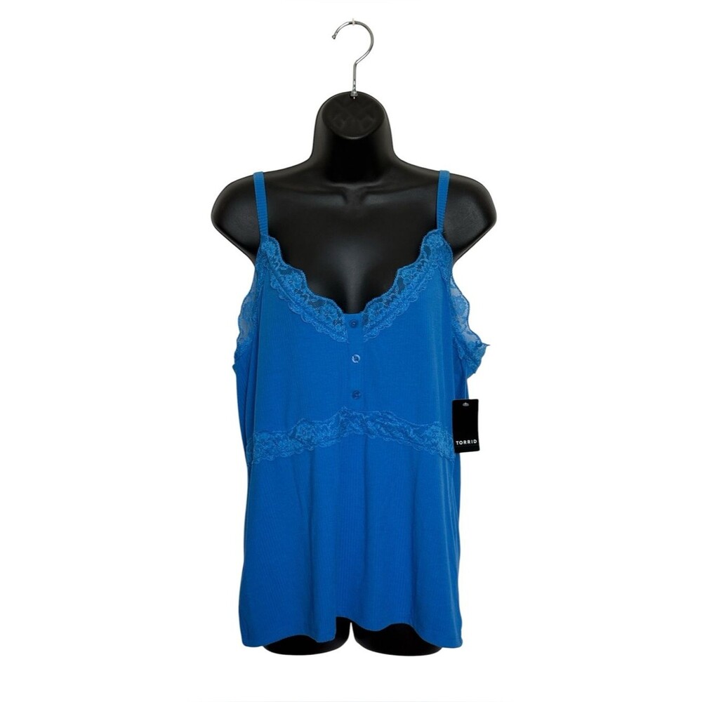 NWT Torrid Supersoft Rib Scallop Lace Trim Cami French Blue Sz 2X (18-20)